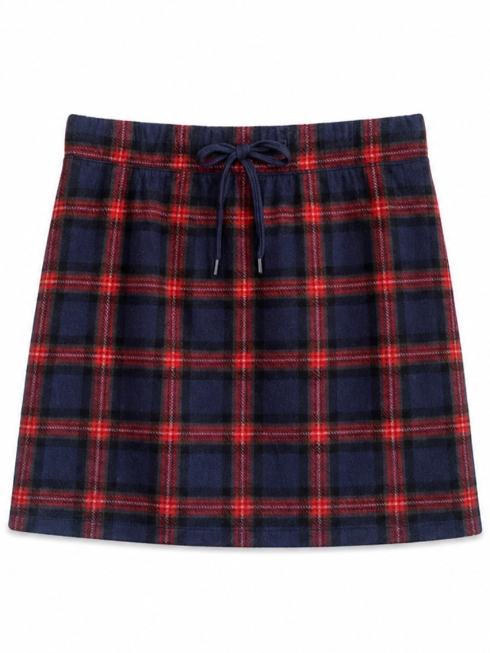 Joe Fresh Navy & Red Plaid Fleece Drawstring Mini Skirt – Size Large EUC